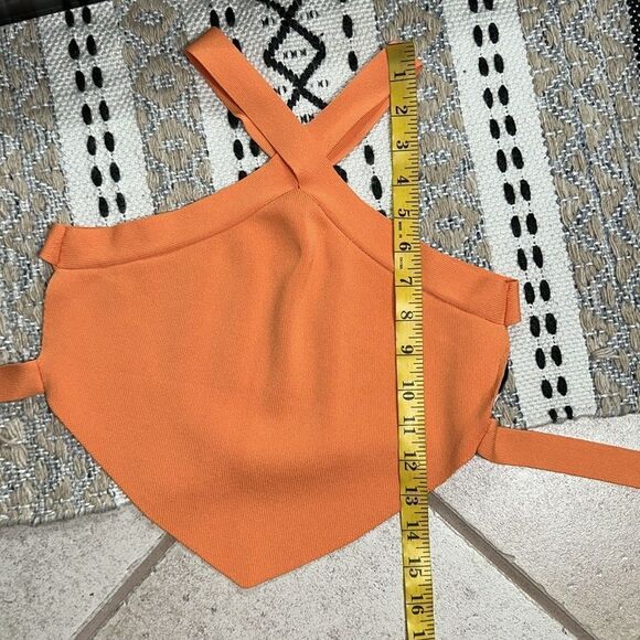 Princess Polly Orange Sculpt Knit Criss Cross Halter  Ribbed Cropped Tank Top - Picture 10 of 10